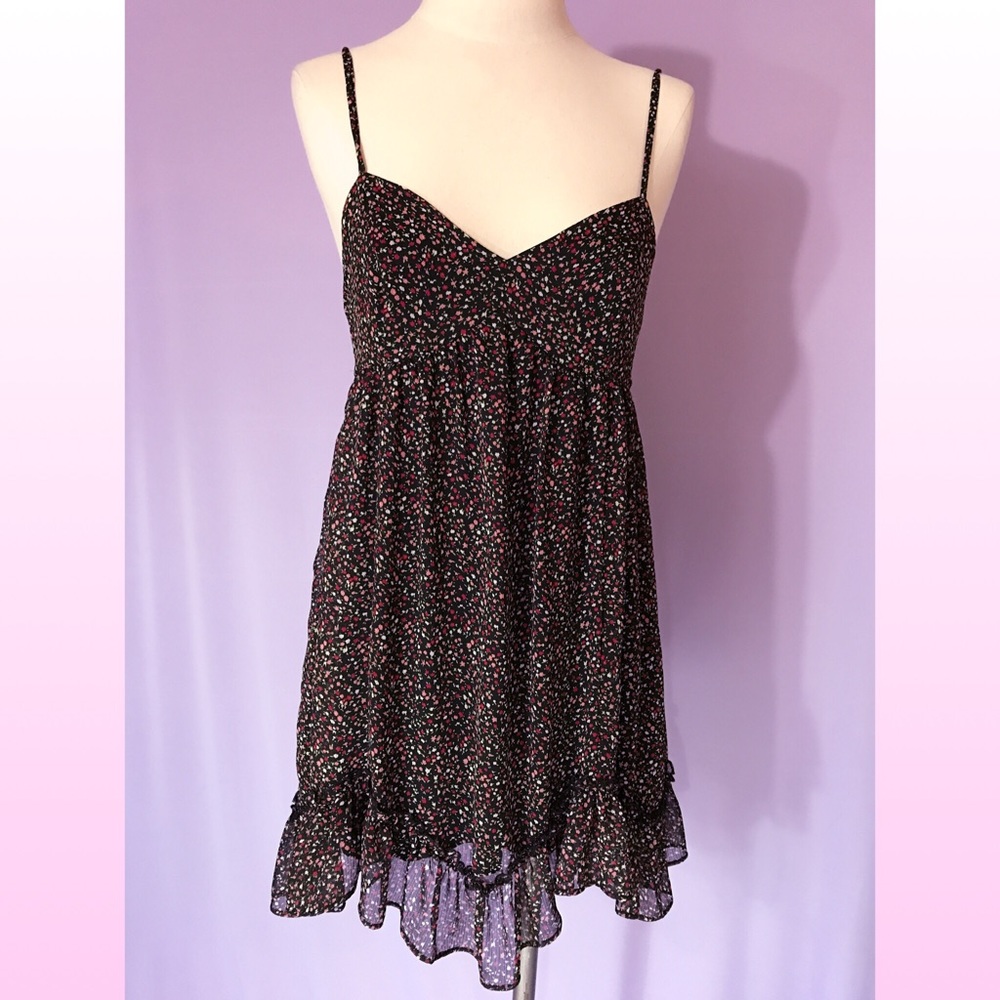 COPE UO Black and Red Floral Babydoll Sundress